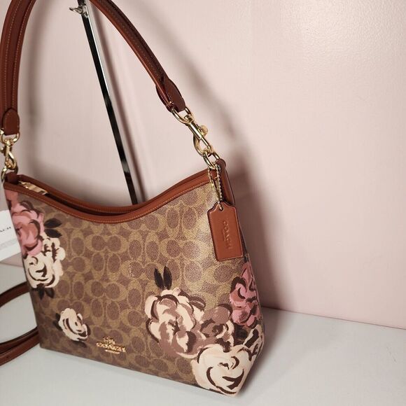 NWT Coach CY729 Laurel Shoulder Bag In Signature Canvas & Rose Print Crossbody - Picture 4 of 5